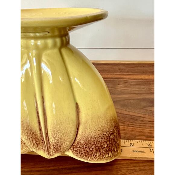 Royal Haeger Glazed Ceramic Yellow Brown Tulip Vase Ceramic Blended Beaded Base - Picture 9 of 13